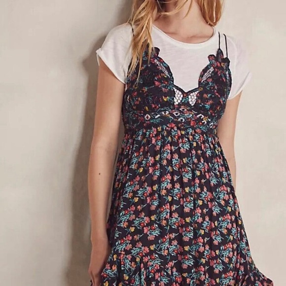 NWT Free People Adella Slip Mini Dress Floral Small Black - Picture 4 of 16